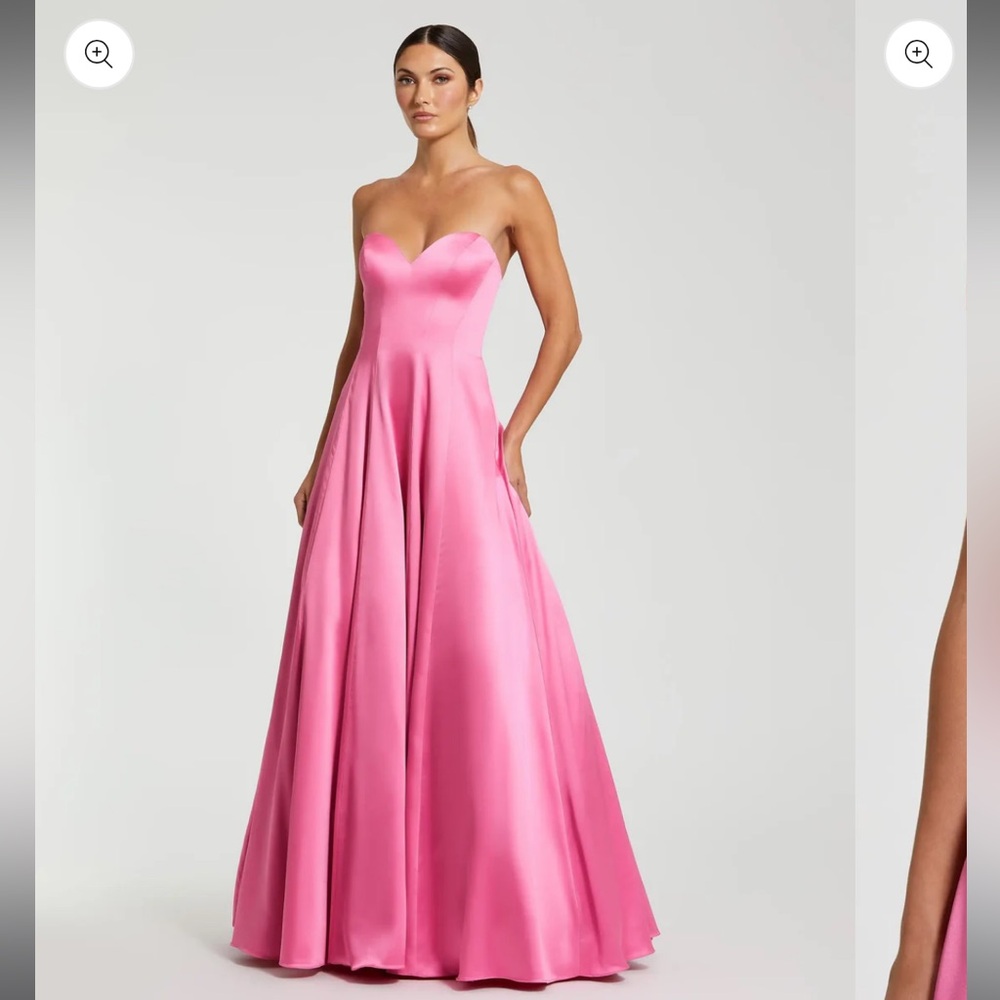 Mac Duggal Pink Strapless Satin Ballgown With Bow Details